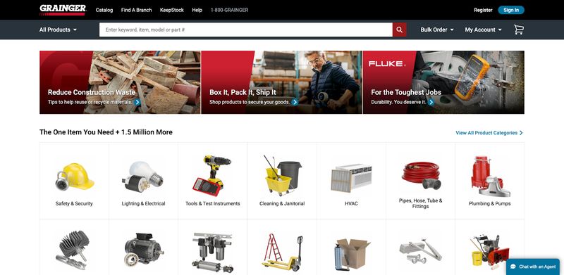 homepage of B2B company Grainger