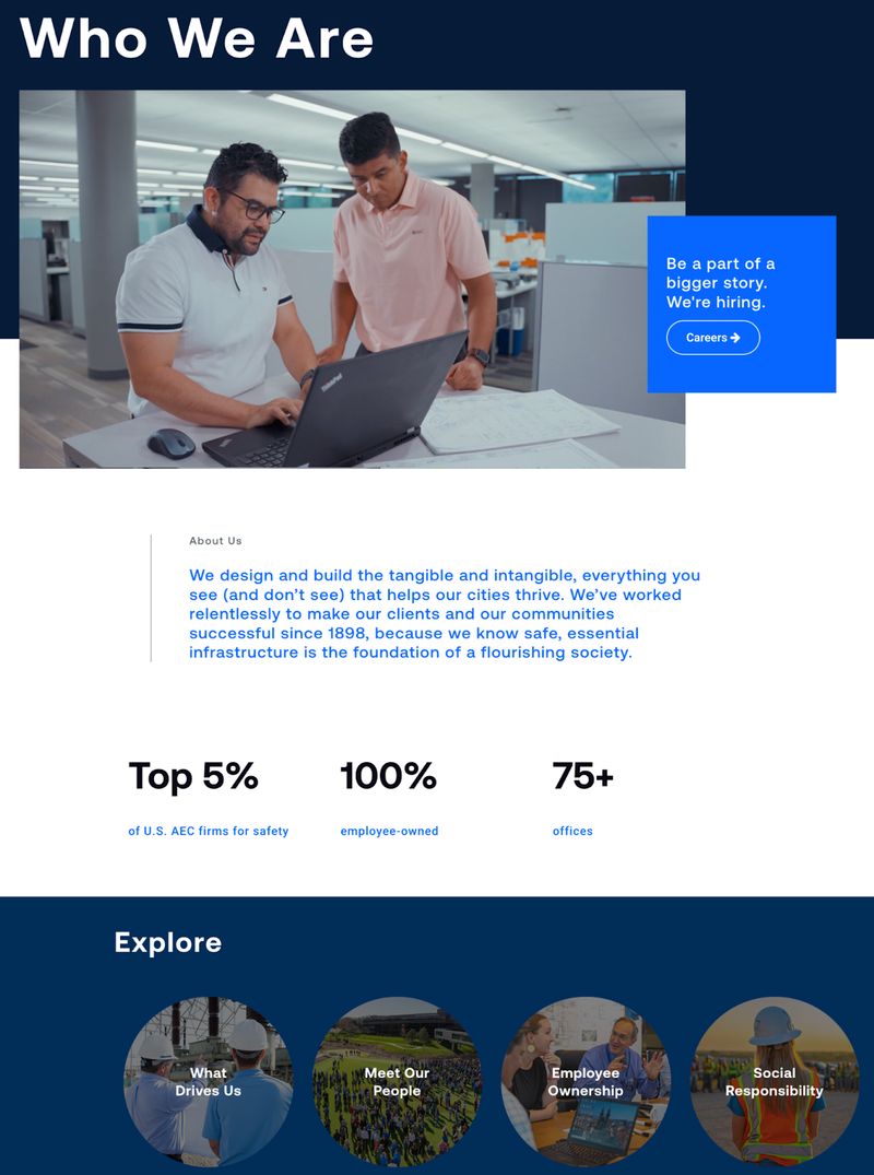 screenshot of the "Who We Are" page of Burns & McDonnell's engineering firm website