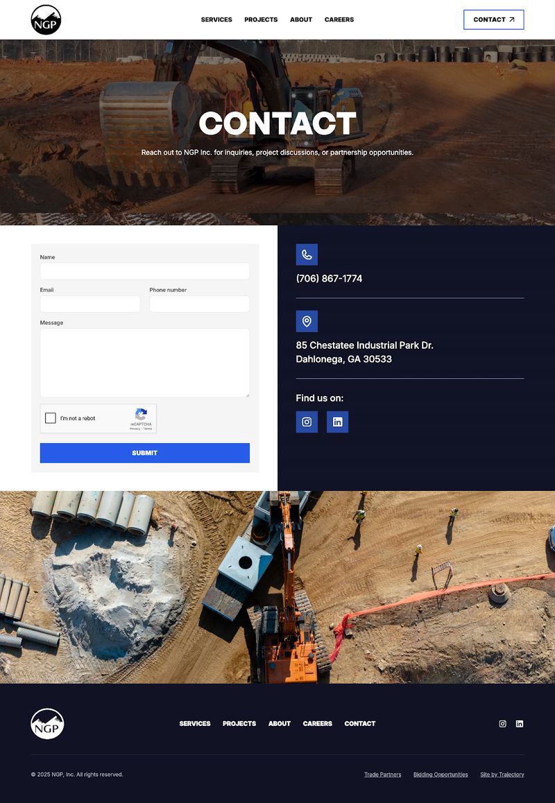 clean, simple, quick loading contact page for North Georgia Pipeline