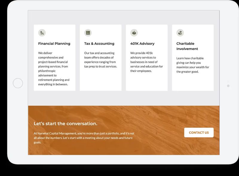 Narwhal website on an iPad