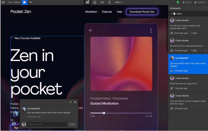 Commenting in Webflow Editor