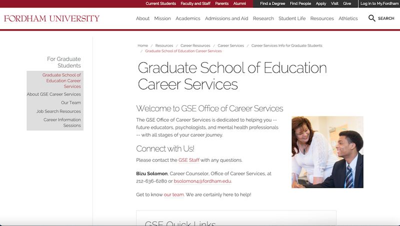 Fordham University breadcrumbs example