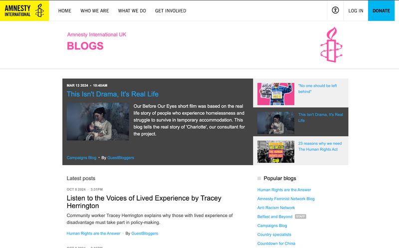 Amnesty International blog section example