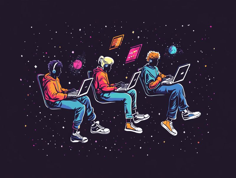 A diverse group of people using laptops