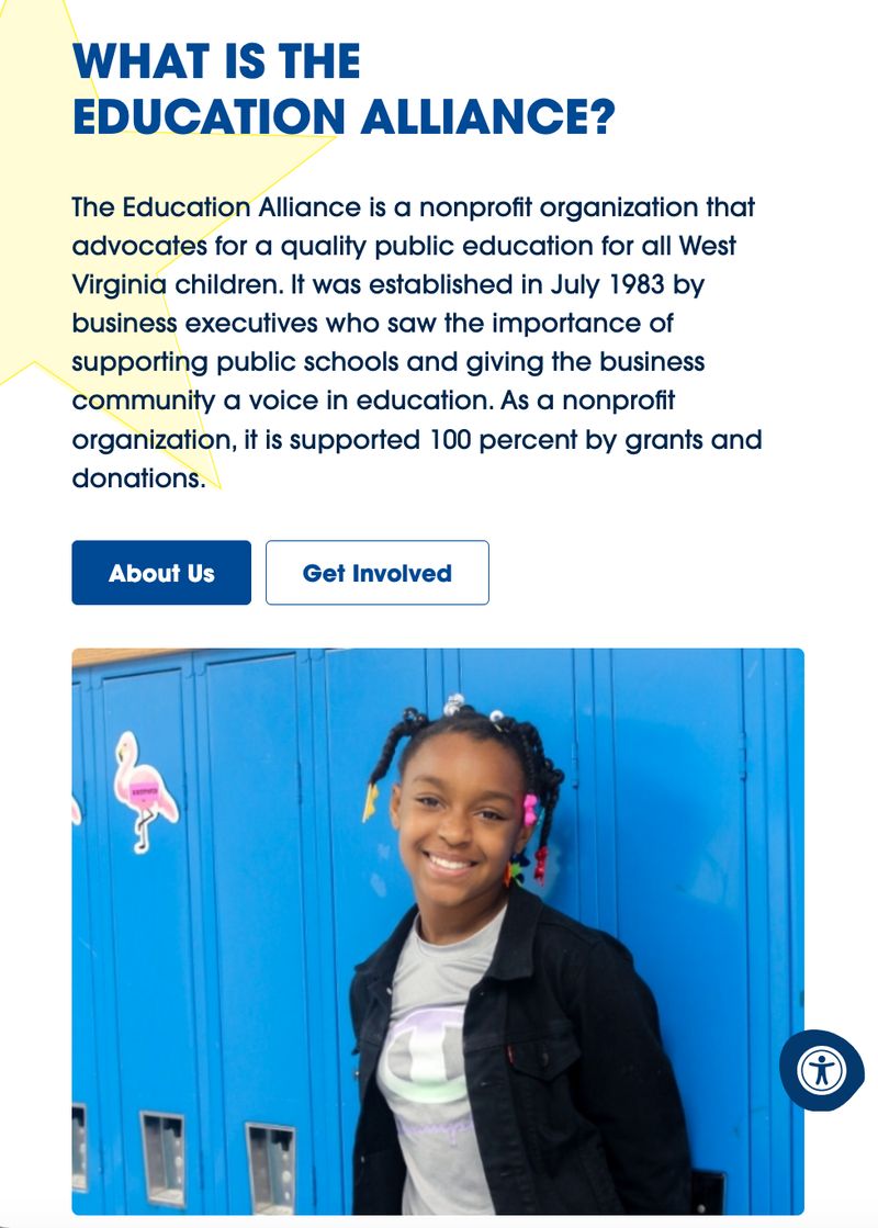 screenshot of nonprofit website Education Alliance's home page as it appears on a mobile device