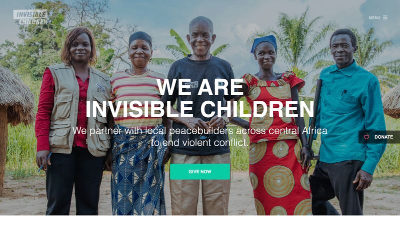 home page of nonprofit organization Invisible Children's website