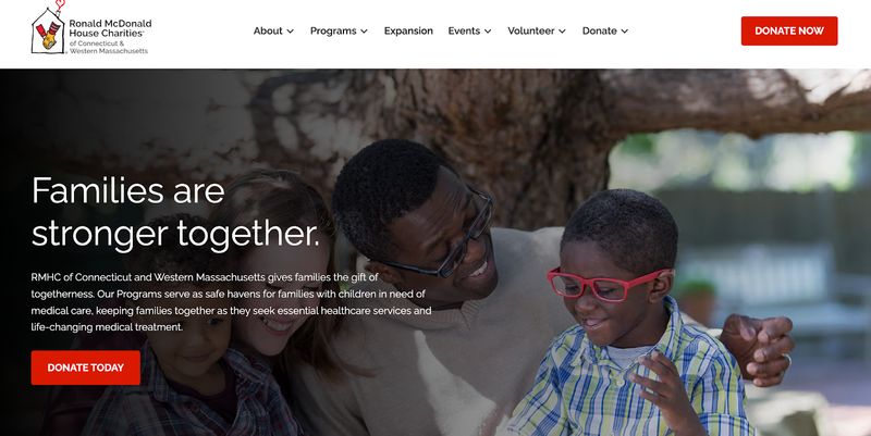 screenshot of the redesigned home page of the Connecticut & Western Massachusetts division of Ronald McDonald House Charities