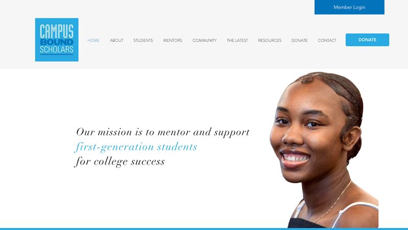 Mission statement on nonprofit organization Campus Bound Scholars' website home page.