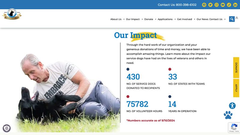 impact statements on nonprofit organization Guardian Angels Medical Service Dogs' website home page