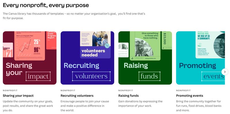 screenshot of Canva's resource page for nonprofits