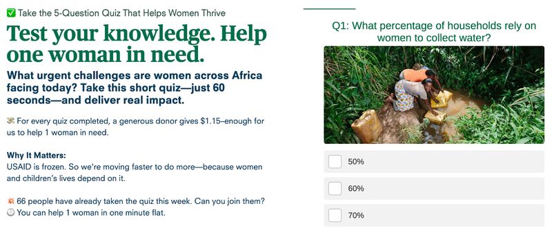 screenshot of nonprofit The Adventure Project's 5-question quiz lead magnet