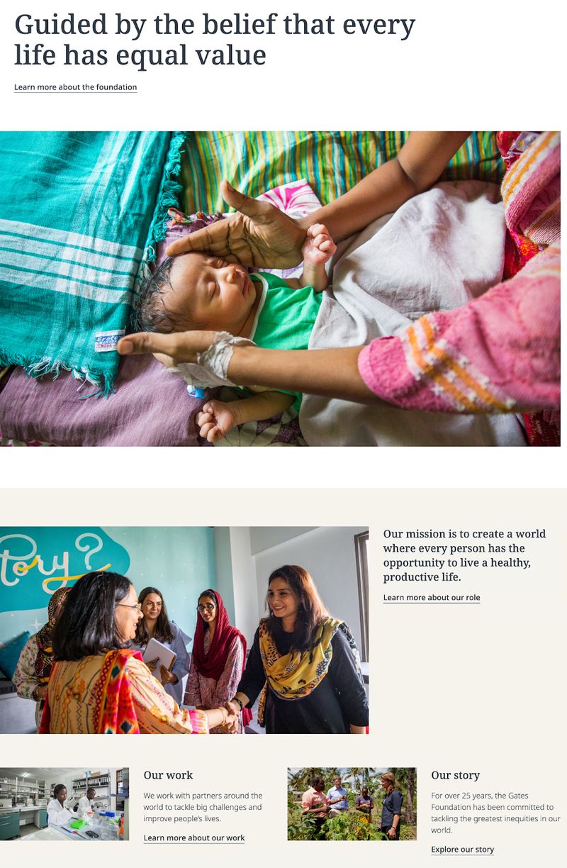 screenshot of the bright and compelling imagery on the Gates Foundation website homepage