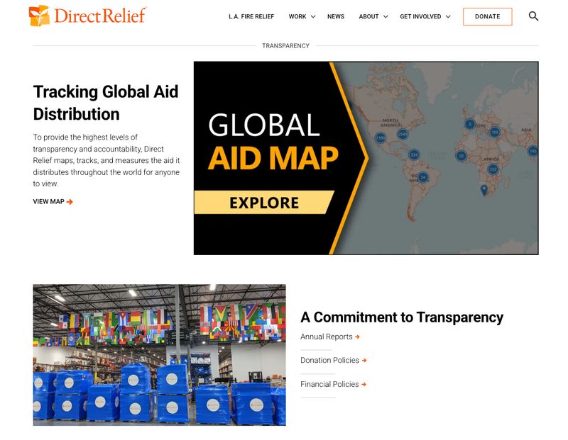 screenshot of nonprofit organization Direct Relief's "transparency" website page