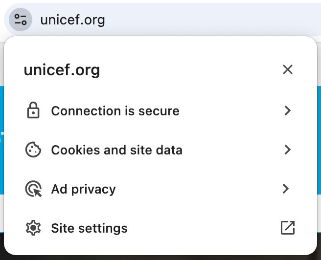 screenshot of security information shown in the browser address bar for nonprofit Unicef