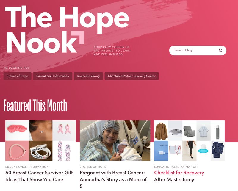 screenshot of nonprofit National Breast Cancer Foundation's blog page