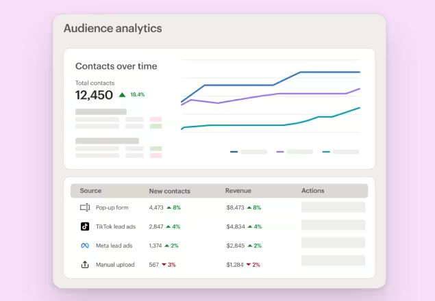 screenshot of a sample audience analytics dashboard using Mailchimp's analytics and reporting tools