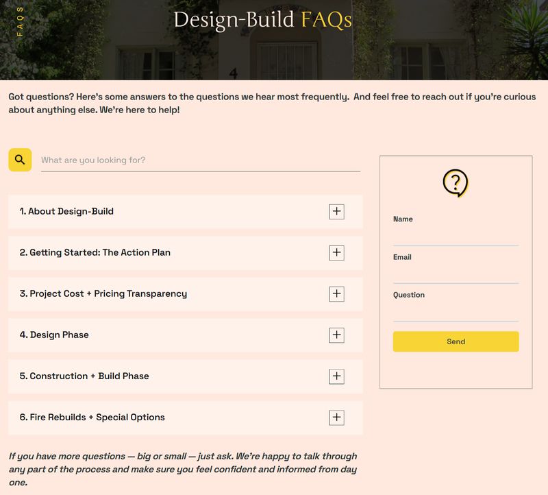 well-designed FAQ page from B2B design-build firm Letter Four