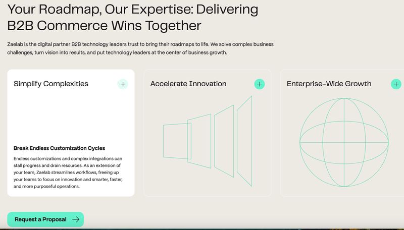 screenshot of the "Your Roadmap, Our Expertise" section B2B company Zaelab's homepage