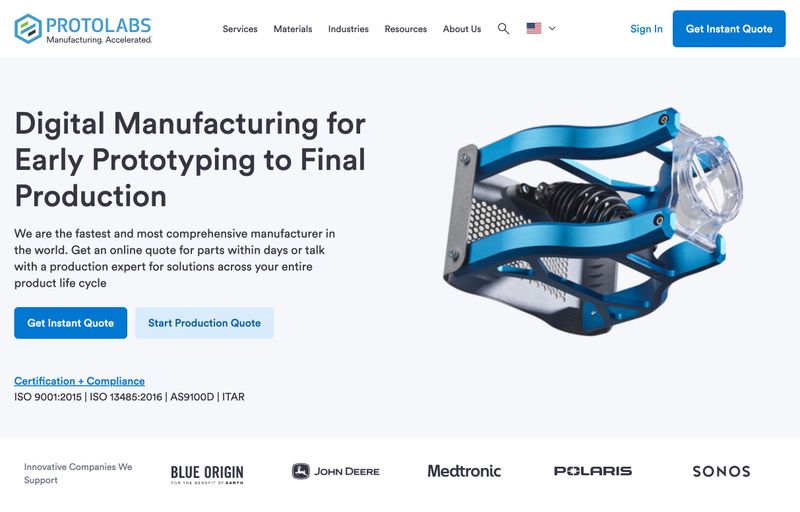 ProtoLabs website showing clean layout with well-organized content blocks and clear navigation